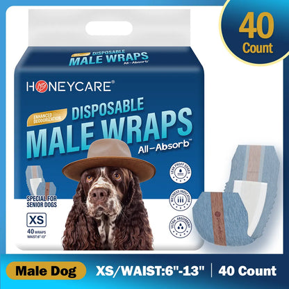 Honeycare Disposable Dog Diapers for Male and Female - Puppy Training Wraps with Stretchy Fabric, 360-Degree Leak-Proof Design, Super Absorbent and Breathable Material, Wetness Indicator, and Adjustable Suspenders for Effective Toilet Training