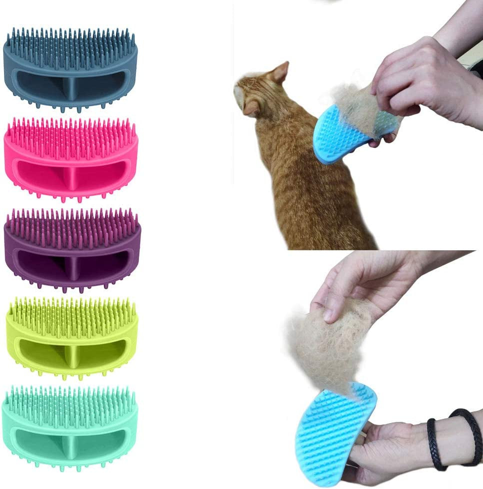 Professional Pet Grooming Brush Set for Dogs and Cats - Soft Silicone Bath and Massage Brush for All Coat Types - Teal