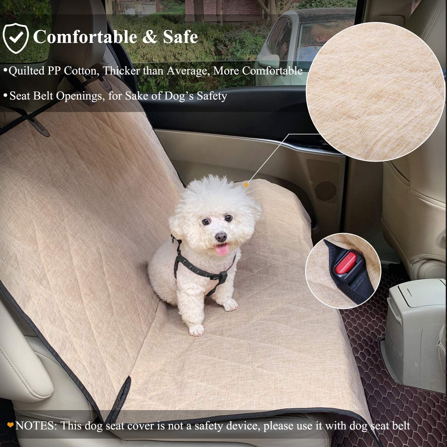 Premium Dog Seat Cover for Backseat Protection - Anti-Slip Bench Protector for Cars, SUVs, and Trucks - Heather Khaki, 46" L x 52" W