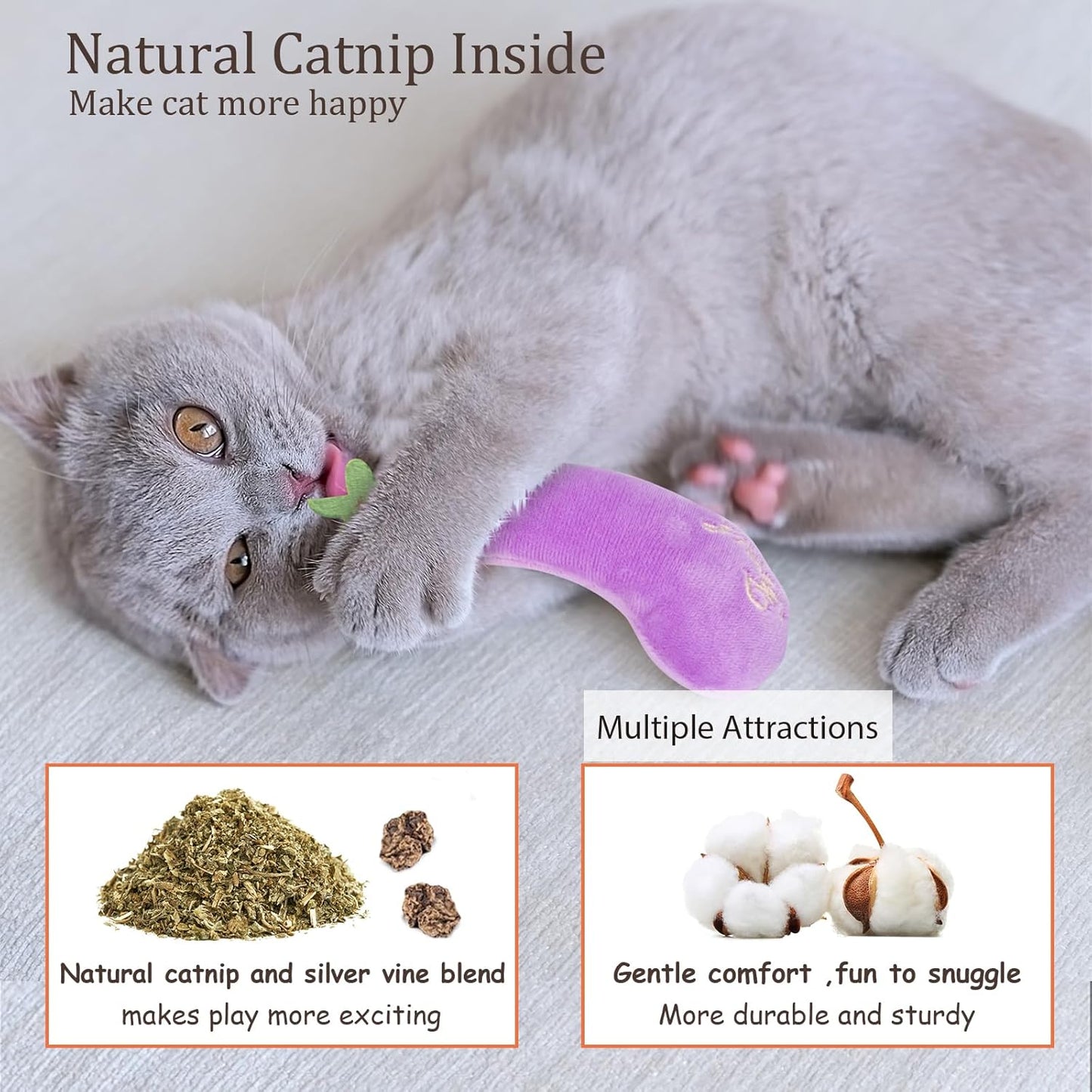 Plush Catnip Toys for Indoor Cats - 5 Pack Interactive Kitty Kicker Chew Toys in Fun Carrot Shape for Dental Care and Playtime