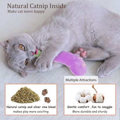 Plush Catnip Toys for Indoor Cats - 5 Pack Interactive Kitty Kicker Chew Toys in Fun Carrot Shape for Dental Care and Playtime