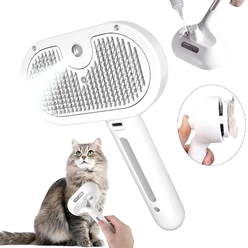 3-in-1 Electric Pet Grooming Brush with Steam Spray, Massage Function, and Anti-Tangle Design for Dogs and Cats