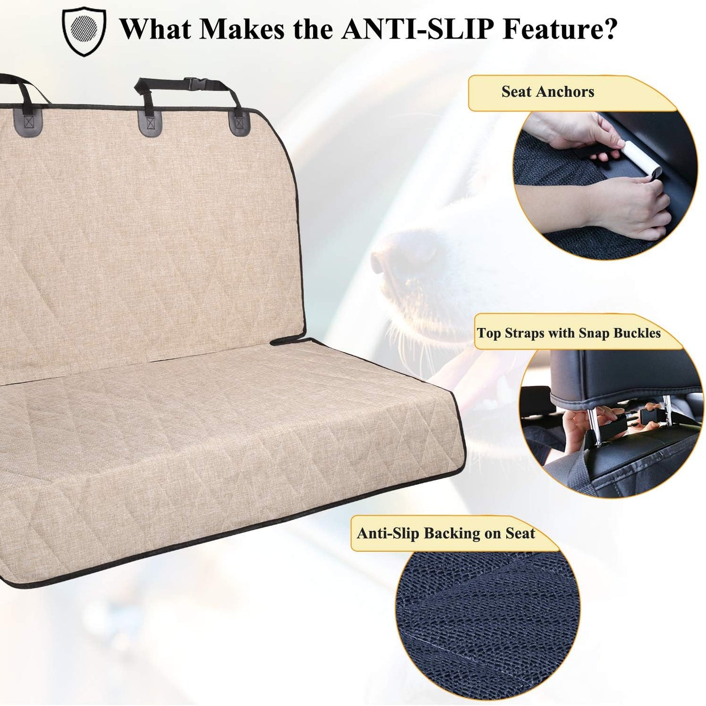 Premium Dog Seat Cover for Backseat Protection - Anti-Slip Bench Protector for Cars, SUVs, and Trucks - Heather Khaki, 46" L x 52" W