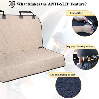 Premium Dog Seat Cover for Backseat Protection - Anti-Slip Bench Protector for Cars, SUVs, and Trucks - Heather Khaki, 46" L x 52" W