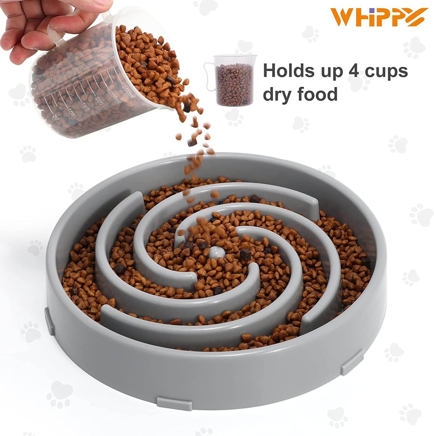 Large Non-Slip Slow Feeder Dog Bowl for Medium to Large Breeds - Interactive Maze Design to Promote Healthy Eating and Prevent Choking, Light Gray