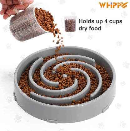 Large Non-Slip Slow Feeder Dog Bowl for Medium to Large Breeds - Interactive Maze Design to Promote Healthy Eating and Prevent Choking, Light Gray