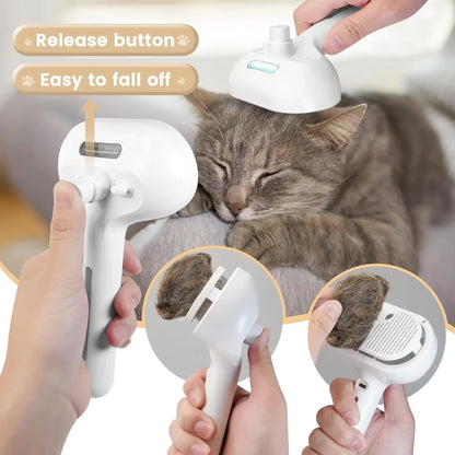 3-in-1 Electric Pet Grooming Brush with Steam Spray, Massage Function, and Anti-Tangle Design for Dogs and Cats