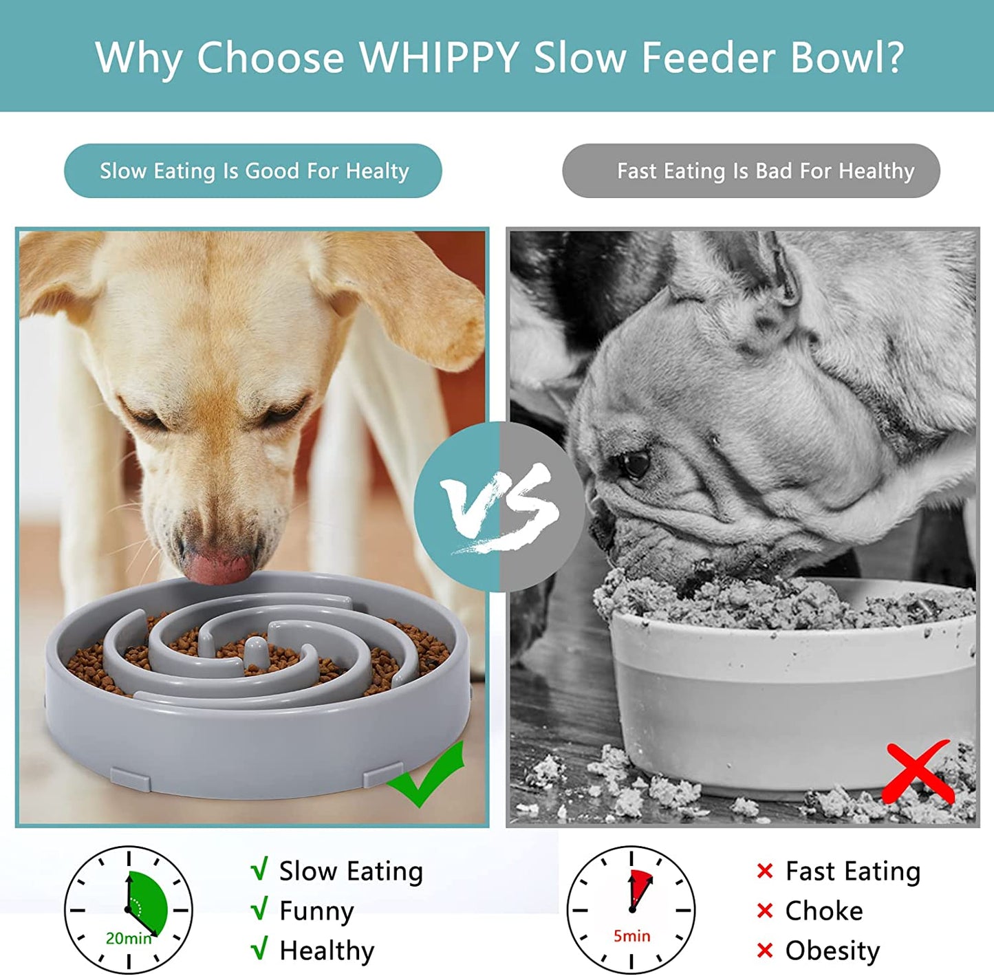 Large Non-Slip Slow Feeder Dog Bowl for Medium to Large Breeds - Interactive Maze Design to Promote Healthy Eating and Prevent Choking, Light Gray