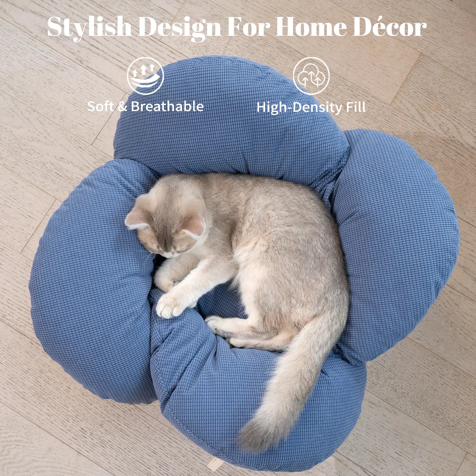 Elevated Wooden Cat Bed with Cushion - Fluffy Pet Sofa for Indoor Cats and Dogs, Raised Lounge Chair, Large Size Cat Furniture