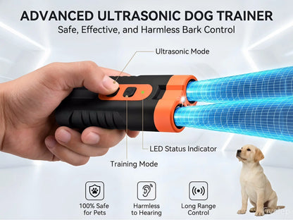 Ultimate Ultrasonic Dog Barking Deterrent - Rechargeable, Dual Emitters, 50Ft Range, Flashlight & Accessory Kit for Effective Indoor & Outdoor Training