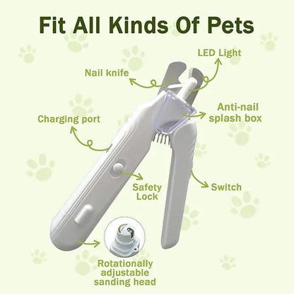 Petlovers 2-In-1 Rechargeable Nail Clipper and Grinder for Dogs and Cats - Ultra Quiet Electric Trimmer for All Sizes