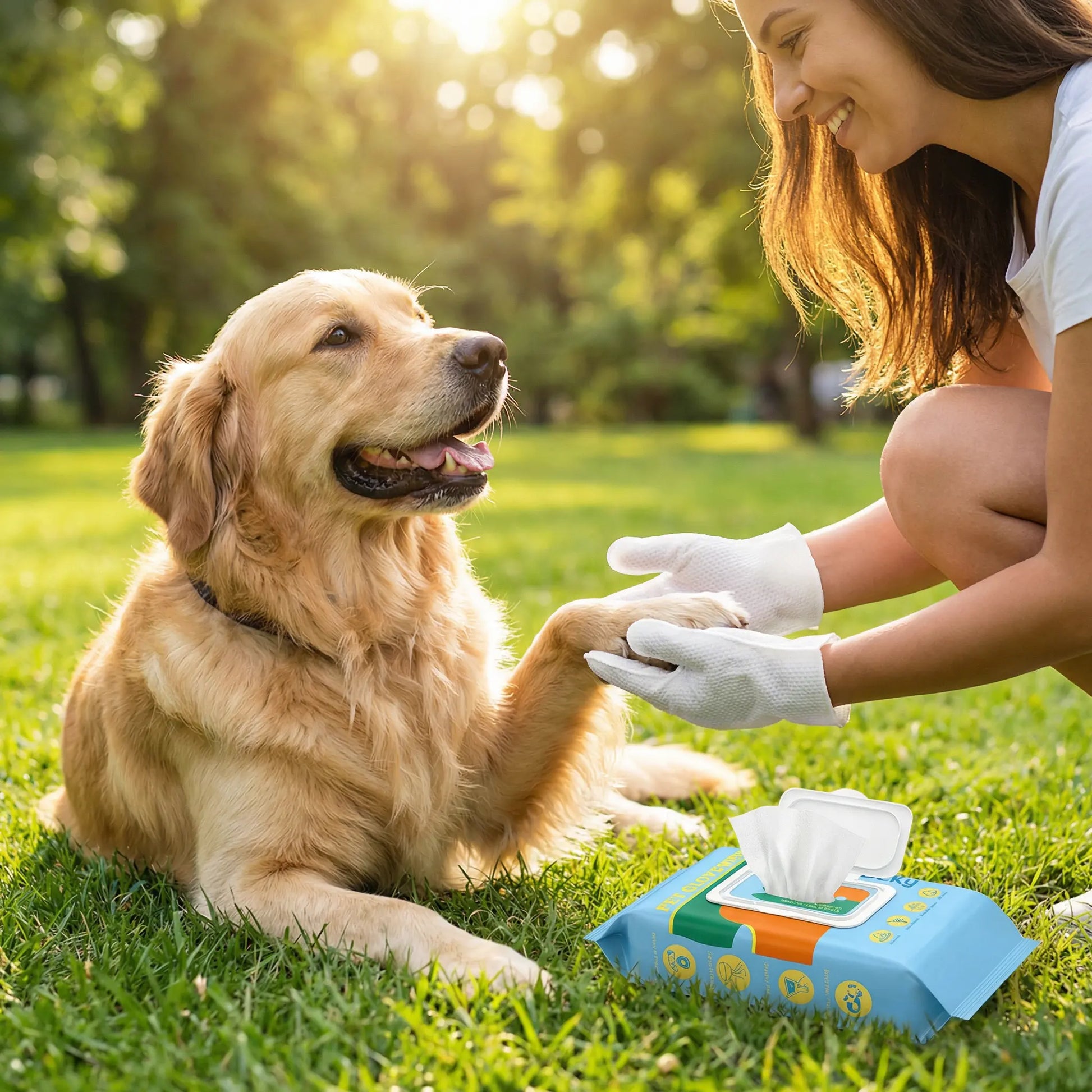 Luckymyth Hypoallergenic Disposable Pet Cleaning Gloves (20 Count) - No Rinse, Mess-Free Hair Removal and Deodorizing Moisture Care for Dogs and Cats, Perfect for Outdoor Travel and Activities