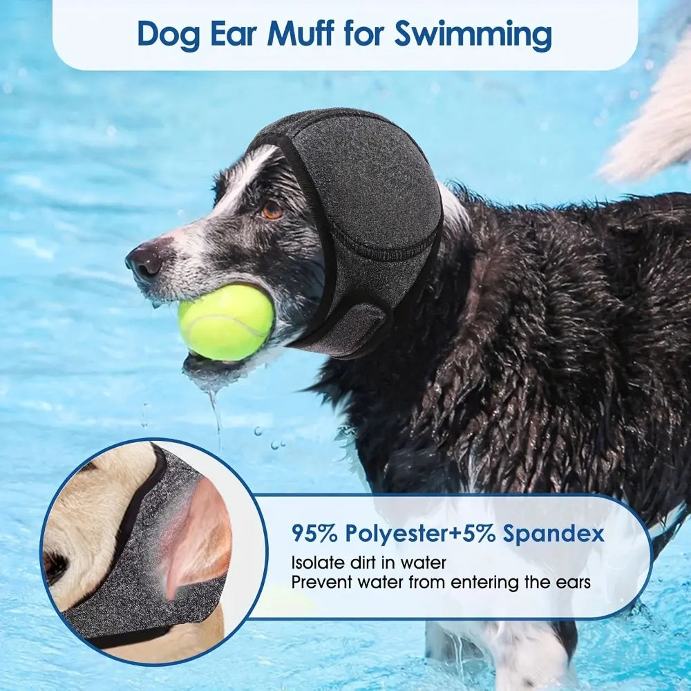 Adjustable Dog Ear Protector Earmuffs - 2 Pack Bandana for Noise Reduction, Hearing Protection & Swimming Comfort