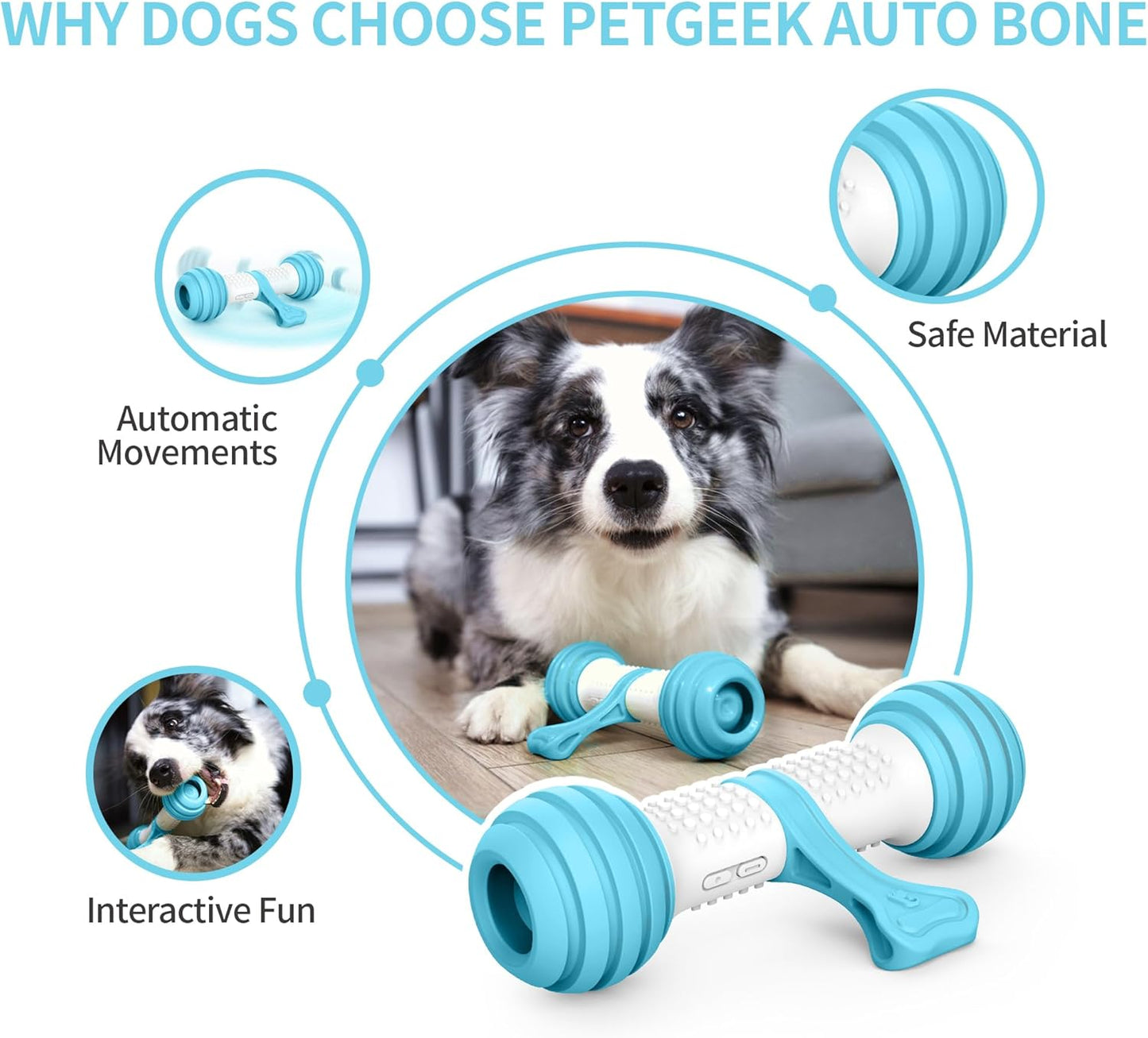 Interactive Automatic Dog Toys - Rechargeable USB Electronic Dog Bones Made from Safe and Durable Materials (Blue)