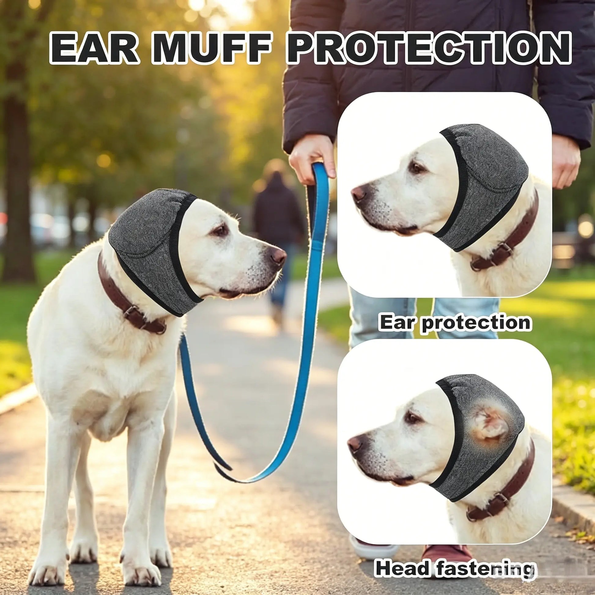 Noise-Cancelling Ear Wrap for Dogs - Adjustable, Water-Resistant Calming Ear Muffs for Thunder, Fireworks, and Bathing