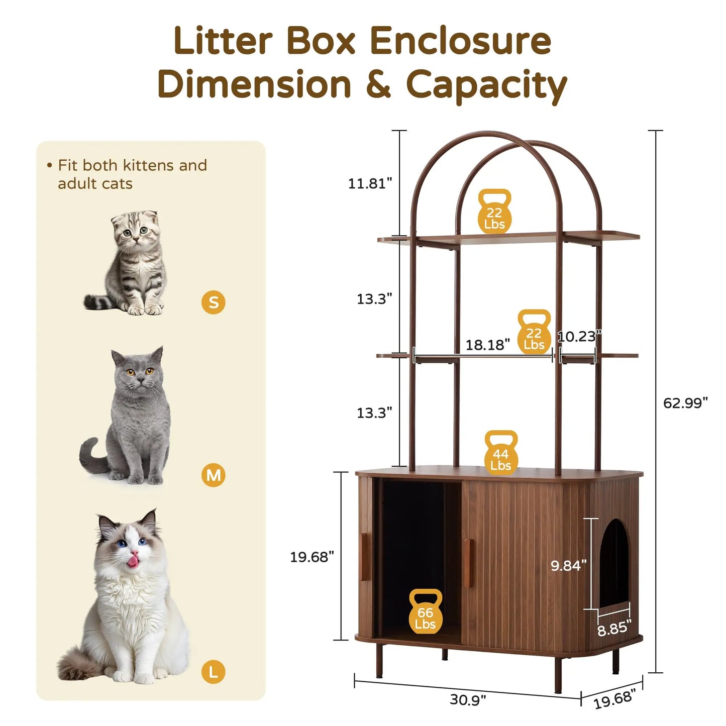 Giratree Sophisticated Cat Litter Box Enclosure with Dual Storage Shelves and Sliding Door, Spacious Curved Indoor Cat House