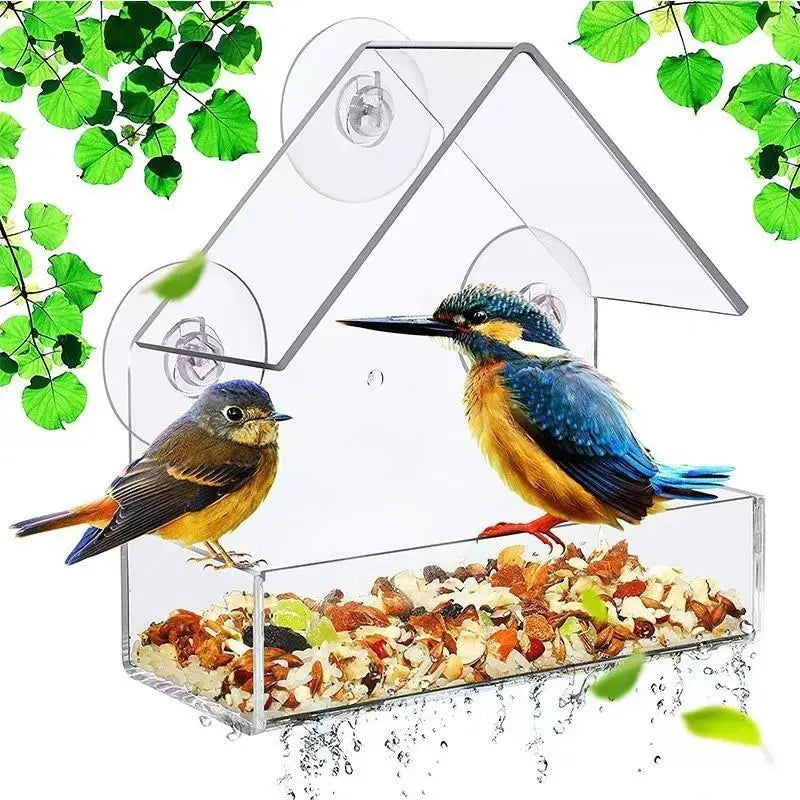 Transparent Window-Mounted Bird Feeder with Suction Cups - Outdoor Hanging Birdhouse for Front Porch Decor and Pet Supplies
