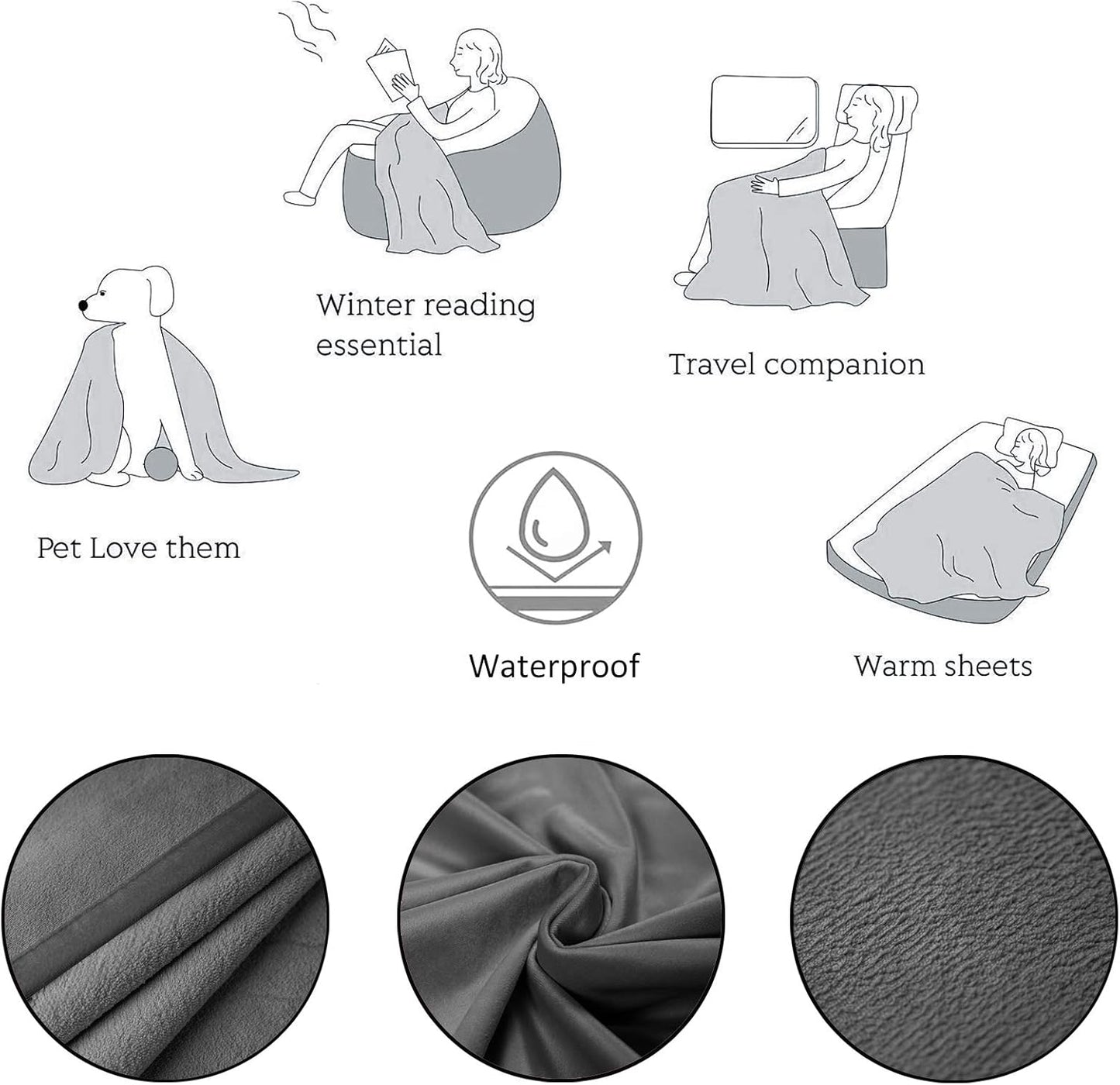 Reversible 100% Waterproof Velvet Pet Bed Blanket - Ultra Soft for Sofa and Bed (40x60 Inches, Light Grey & Grey)
