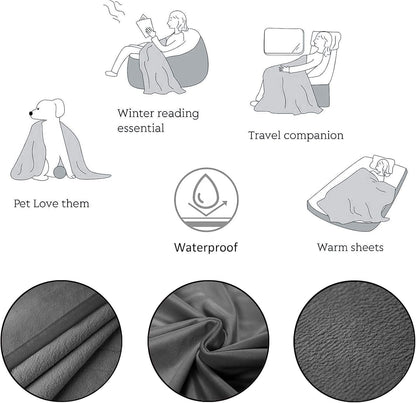 Reversible 100% Waterproof Velvet Pet Bed Blanket - Ultra Soft for Sofa and Bed (40x60 Inches, Light Grey & Grey)