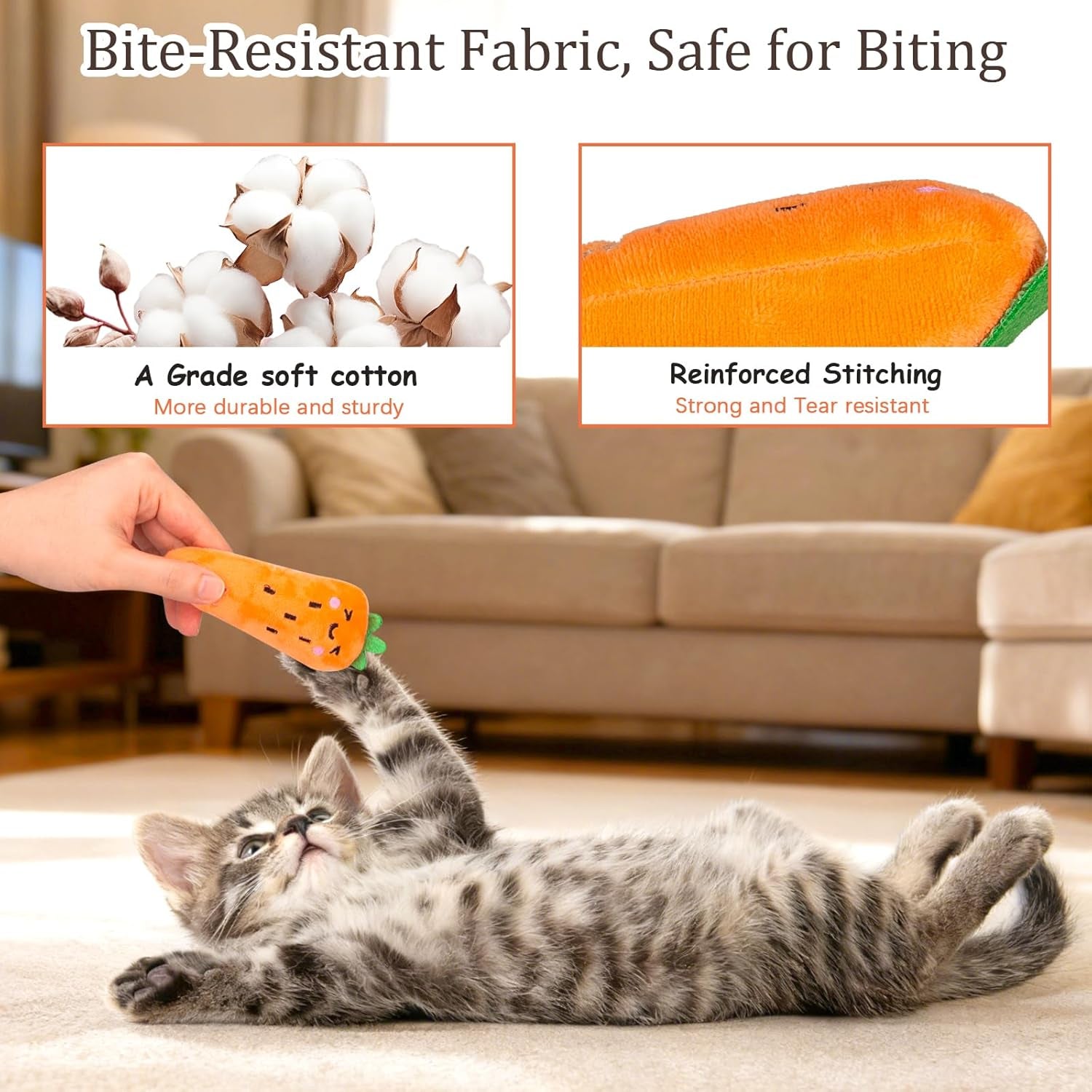 Plush Catnip Toys for Indoor Cats - 5 Pack Interactive Kitty Kicker Chew Toys in Fun Carrot Shape for Dental Care and Playtime