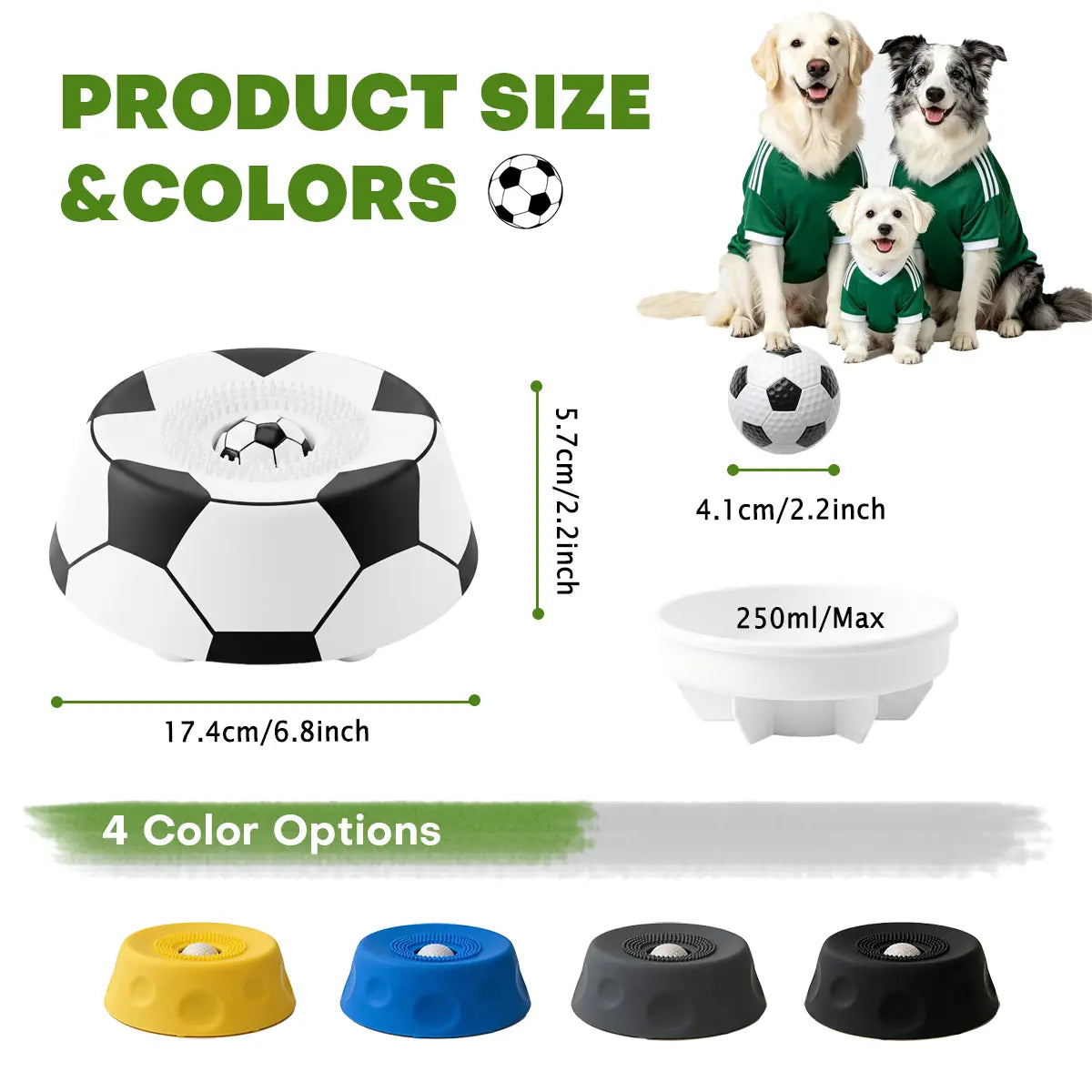 Pawpace Soccer Style Multi-Purpose Dog Bowl Set - Includes Free Peanut Butter Spatula, Slow Feeder, Lick Bowl Mat, 8 Suction Cups & No-Mess Liquid Treat Enrichment!