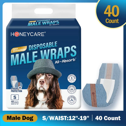 Honeycare Disposable Dog Diapers for Male and Female - Puppy Training Wraps with Stretchy Fabric, 360-Degree Leak-Proof Design, Super Absorbent and Breathable Material, Wetness Indicator, and Adjustable Suspenders for Effective Toilet Training