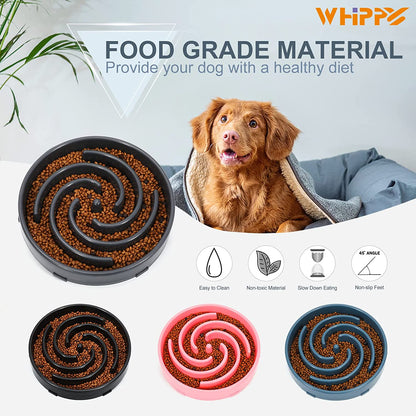 Large Non-Slip Slow Feeder Dog Bowl for Medium to Large Breeds - Interactive Maze Design to Promote Healthy Eating and Prevent Choking, Light Gray
