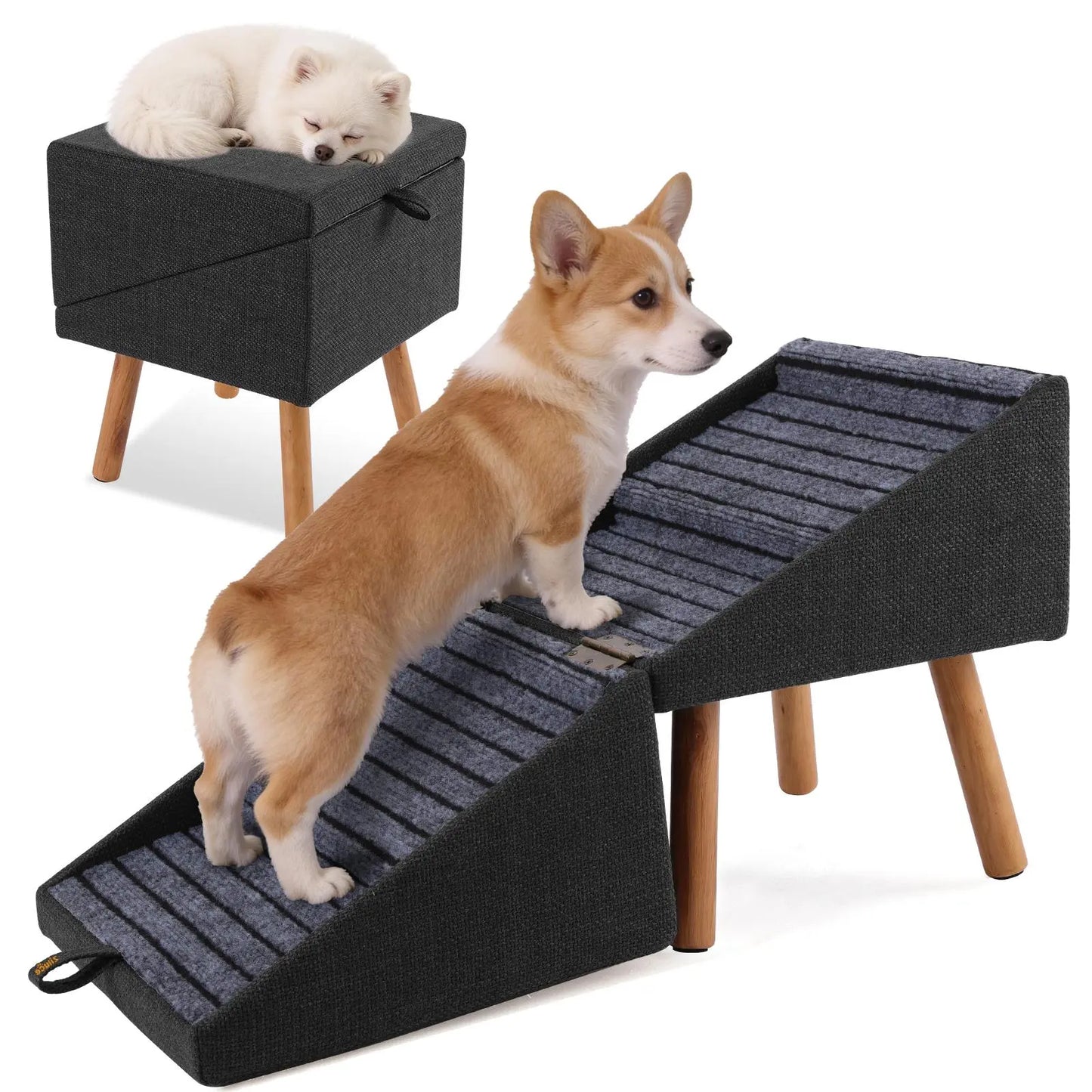 17-Inch Wooden Dog Ramp and Stairs for Couch | Ziluce Convertible Step Stool for Small to Medium Dogs, Including Dachshunds and Senior Pets | Ideal for Sofas and Short Beds
