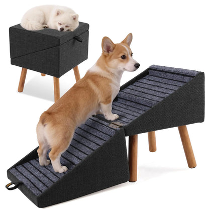 17-Inch Wooden Dog Ramp and Stairs for Couch | Ziluce Convertible Step Stool for Small to Medium Dogs, Including Dachshunds and Senior Pets | Ideal for Sofas and Short Beds