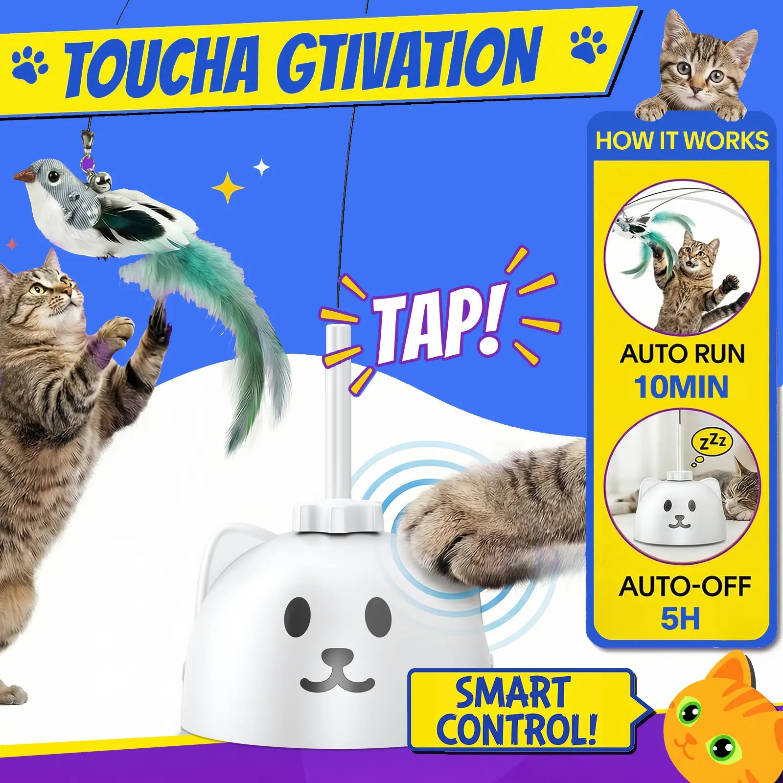 Interactive Automatic Feather Cat Toy for Indoor Use - USB Rechargeable, 360° Rotating, Sensor-Activated Puzzle Toy with Suction Cup Base