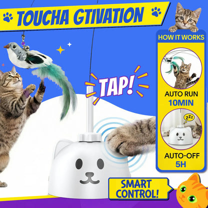 Interactive Automatic Feather Cat Toy for Indoor Use - USB Rechargeable, 360° Rotating, Sensor-Activated Puzzle Toy with Suction Cup Base