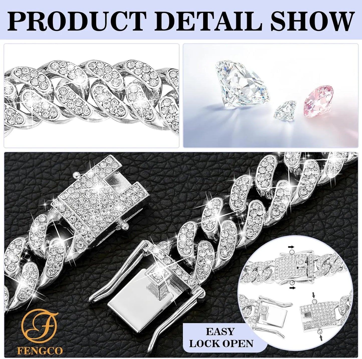 Luxury Diamond Cuban Link Dog Collar - 13mm Wide Silver Chain Necklace for Small to Large Dogs & Cats (16 Inch)