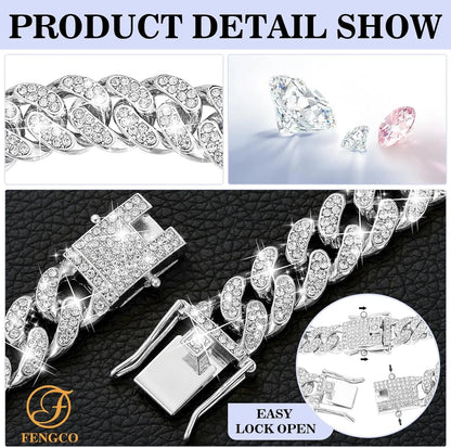 Luxury Diamond Cuban Link Dog Collar - 13mm Wide Silver Chain Necklace for Small to Large Dogs & Cats (16 Inch)