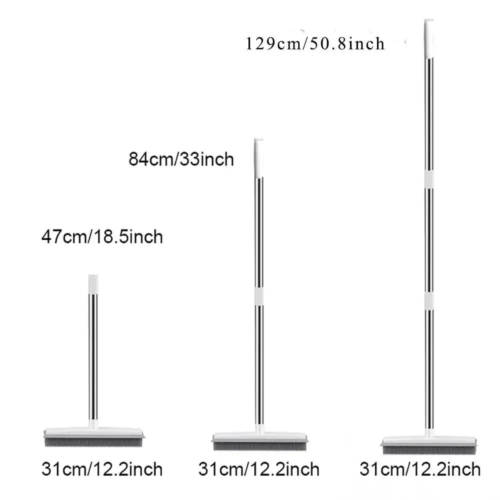 Adjustable 2-in-1 Broom with Squeegee Edge and Soft Rubber Bristles for Indoor and Outdoor Cleaning, Ideal for Pet Hair Removal and Housekeeping Tasks