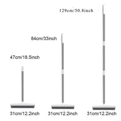 Adjustable 2-in-1 Broom with Squeegee Edge and Soft Rubber Bristles for Indoor and Outdoor Cleaning, Ideal for Pet Hair Removal and Housekeeping Tasks