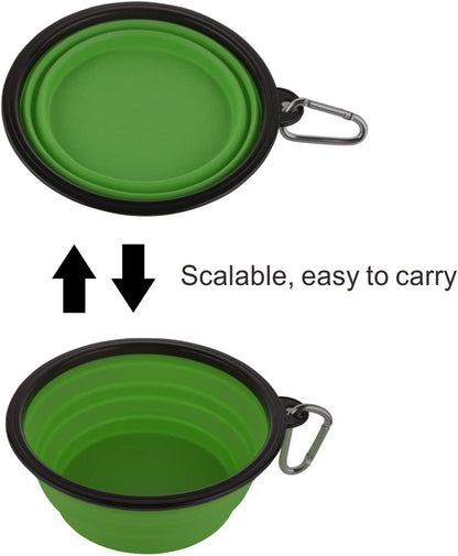 Large Collapsible Dog Bowls - 34oz Portable Travel Water and Food Dishes with Carabiner Clip, Set of 2 (Green and Blue)