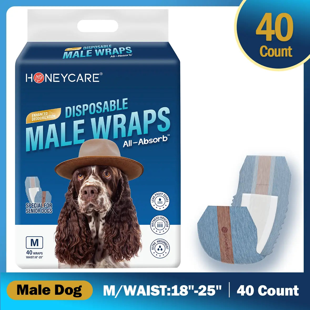 Honeycare Disposable Dog Diapers for Male and Female - Puppy Training Wraps with Stretchy Fabric, 360-Degree Leak-Proof Design, Super Absorbent and Breathable Material, Wetness Indicator, and Adjustable Suspenders for Effective Toilet Training