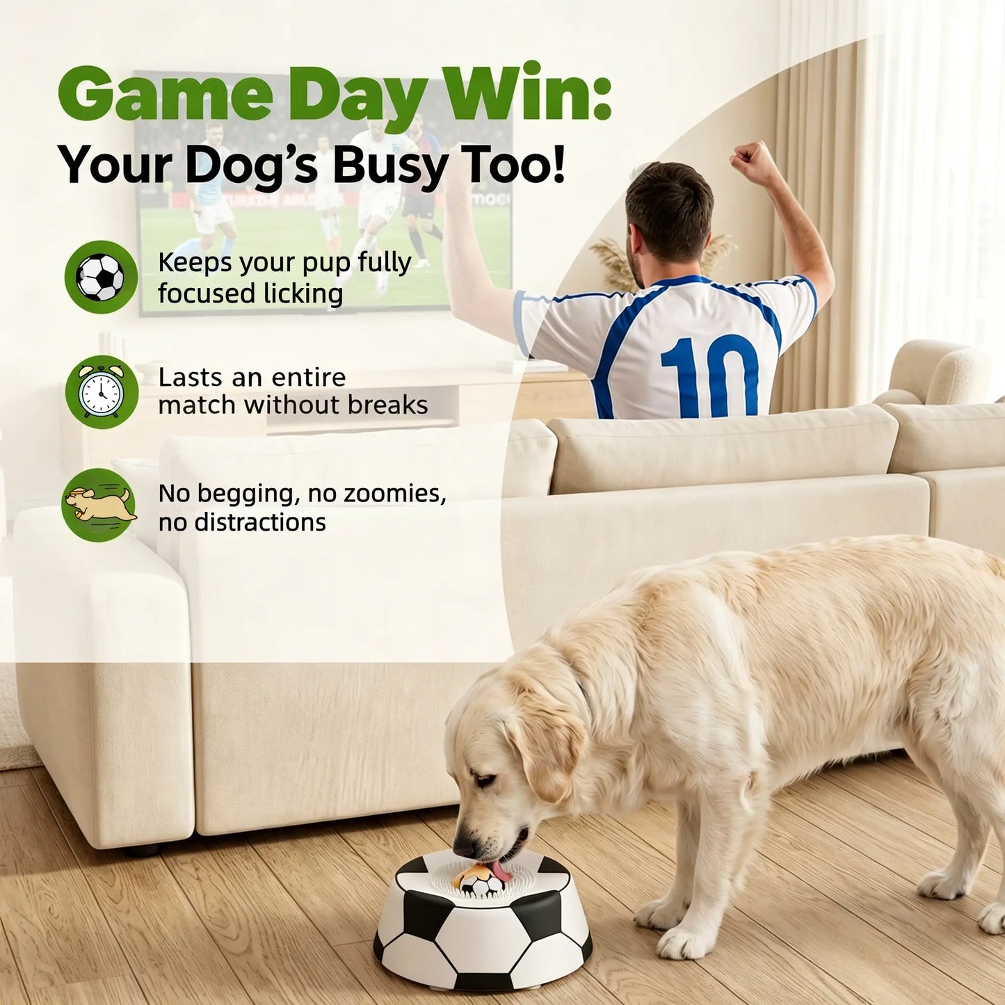 Pawpace Soccer Style Multi-Purpose Dog Bowl Set - Includes Free Peanut Butter Spatula, Slow Feeder, Lick Bowl Mat, 8 Suction Cups & No-Mess Liquid Treat Enrichment!
