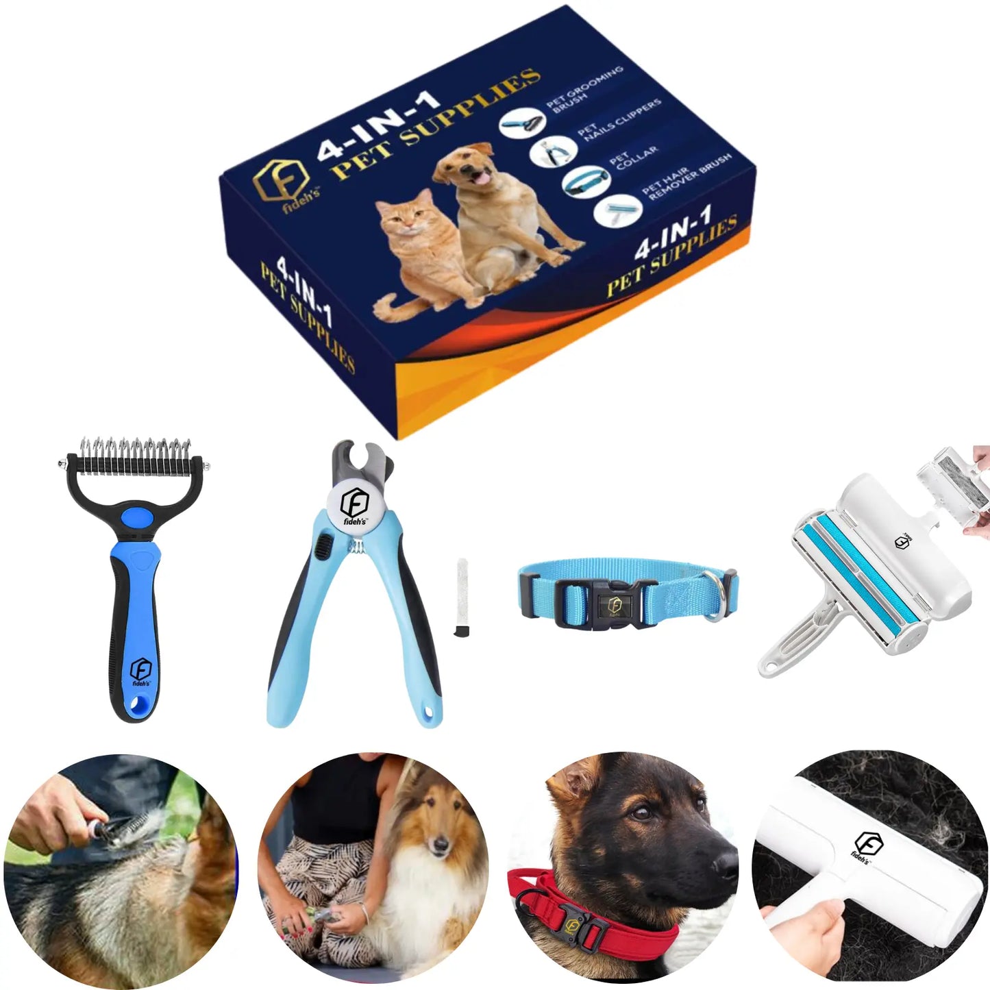 Ultimate 4-in-1 Pet Grooming Kit: Reusable Hair Remover, Double-Sided Shedding Brush, Nail Clippers, and Stylish Nylon Collar for Medium Dogs - Pink