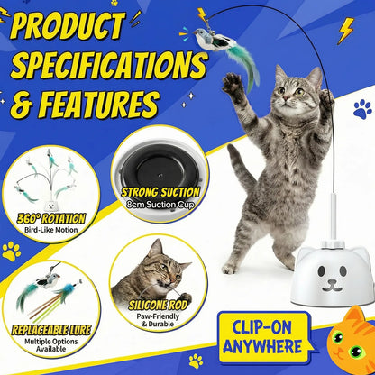 Interactive Automatic Feather Cat Toy for Indoor Use - USB Rechargeable, 360° Rotating, Sensor-Activated Puzzle Toy with Suction Cup Base