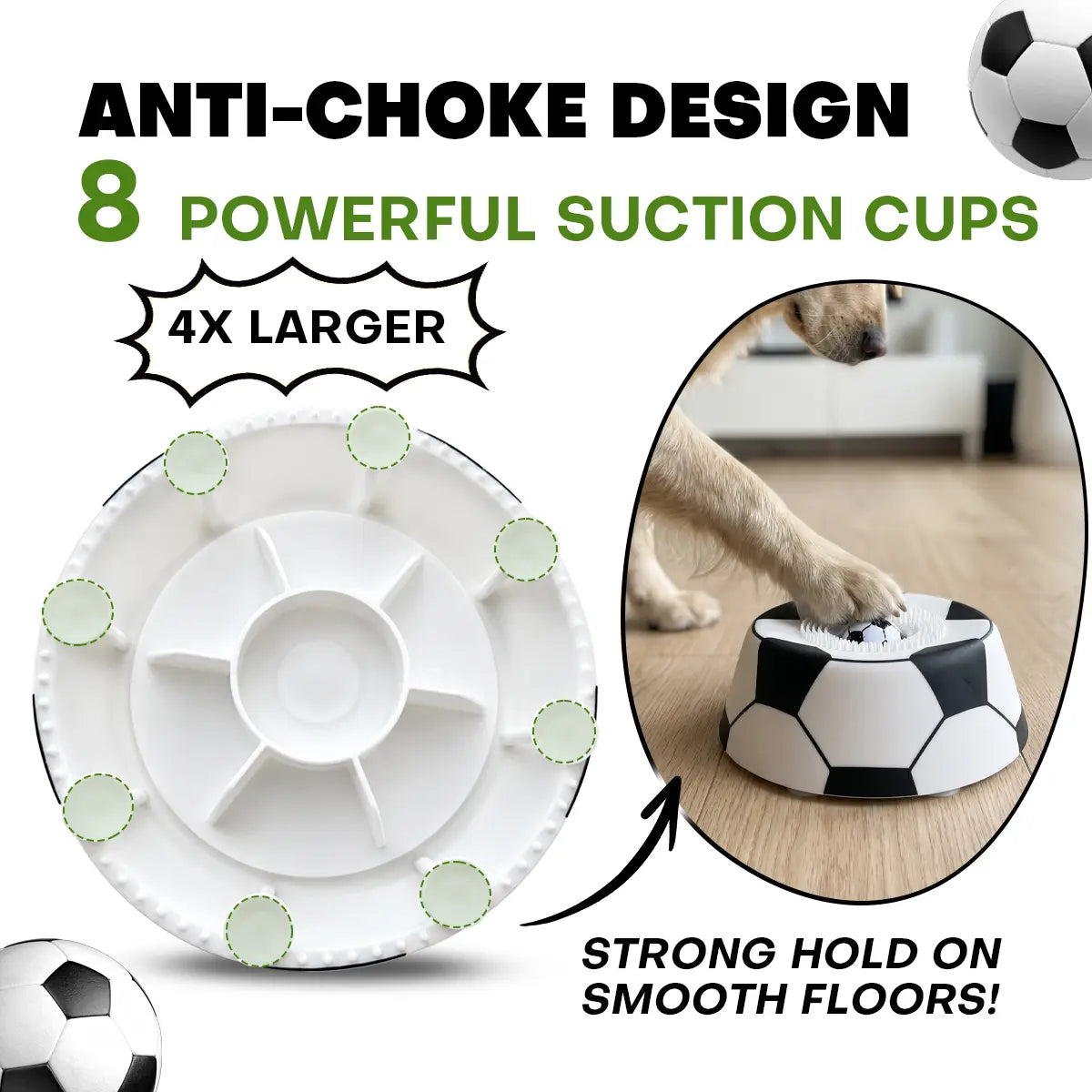Pawpace Soccer Style Multi-Purpose Dog Bowl Set - Includes Free Peanut Butter Spatula, Slow Feeder, Lick Bowl Mat, 8 Suction Cups & No-Mess Liquid Treat Enrichment!