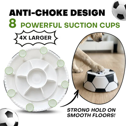 Pawpace Soccer Style Multi-Purpose Dog Bowl Set - Includes Free Peanut Butter Spatula, Slow Feeder, Lick Bowl Mat, 8 Suction Cups & No-Mess Liquid Treat Enrichment!