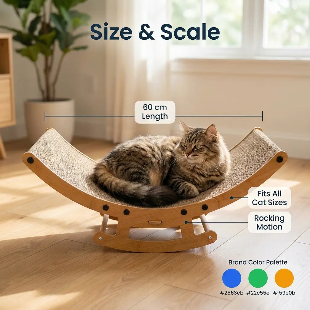 Elegant Bohemian Cat Scratcher Lounge Bed with Solid Wood Frame - 2-in-1 Rocking and Scratching Function for Indoor Cats, Anti-Anxiety Design, Non-Shedding Comfort for Medium to Large Cats and Kittens