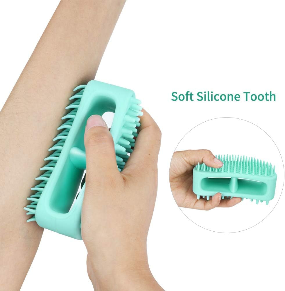 Professional Pet Grooming Brush Set for Dogs and Cats - Soft Silicone Bath and Massage Brush for All Coat Types - Teal