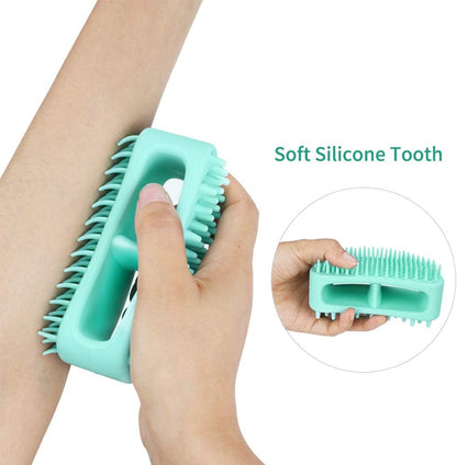 Professional Pet Grooming Brush Set for Dogs and Cats - Soft Silicone Bath and Massage Brush for All Coat Types - Teal