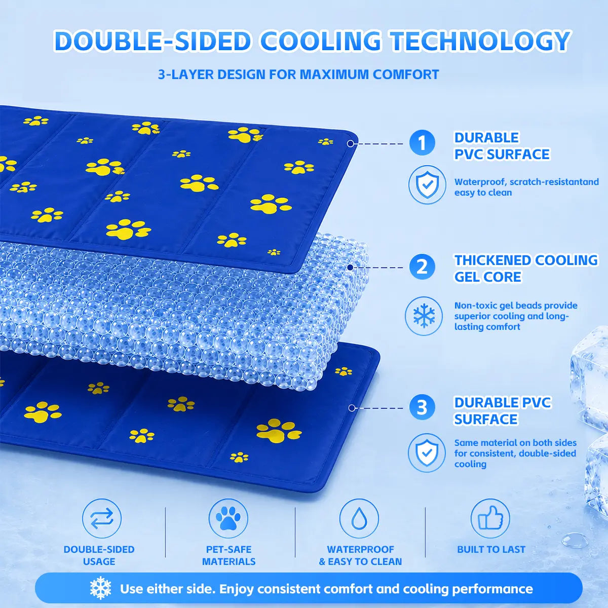 Non-Toxic Self-Cooling Gel Pet Mat for Dogs & Cats - Easy to Clean and Perfect for a Cool Sleep!