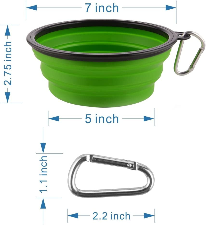 Large Collapsible Dog Bowls - 34oz Portable Travel Water and Food Dishes with Carabiner Clip, Set of 2 (Green and Blue)