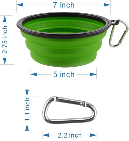 Large Collapsible Dog Bowls - 34oz Portable Travel Water and Food Dishes with Carabiner Clip, Set of 2 (Green and Blue)